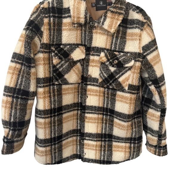 Volcom silent Sherpa plaid Teddy jacket oversized grunge fall winter 90’s Y2K - Picture 4 of 7